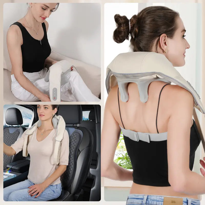 Shiatsu Shoulder and Neck Massager, Electric Neck Massager, Type-C Rechargeable, Back Buckle for Wireless Use, Deep Relief of Shoulder, Neck, Leg and Body Muscle Pain, Is Used for Home, Office, Car, Men'S/Women'S/Thanksgiving/Christmas/New Year'S Gifts