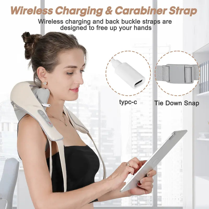 Shiatsu Shoulder and Neck Massager, Electric Neck Massager, Type-C Rechargeable, Back Buckle for Wireless Use, Deep Relief of Shoulder, Neck, Leg and Body Muscle Pain, Is Used for Home, Office, Car, Men'S/Women'S/Thanksgiving/Christmas/New Year'S Gifts